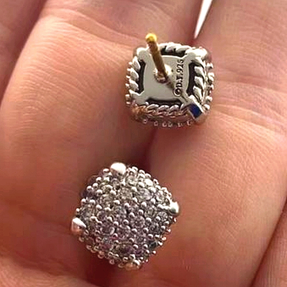 🦋David Yurman Chatelaine Sterling  Round Diamond Studded Earrings